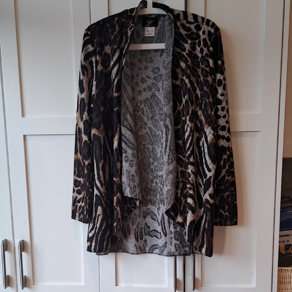 Libra Animal Print Open Front Cardigan - made in Canada - large